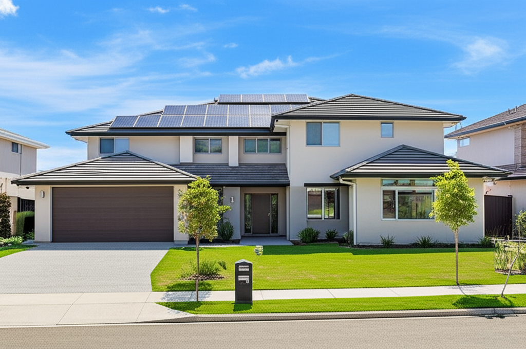 Solar panels on modern home